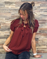Plus Scallop Trim Front Tie Blouse