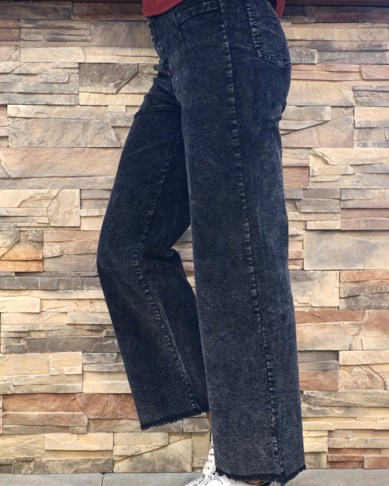 High Waisted Corduroy Pants - Black