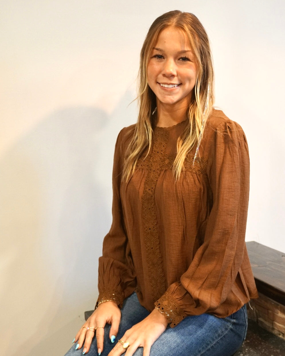 Lace Detail Blouse - Brown