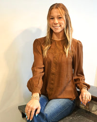 Lace Detail Blouse - Brown