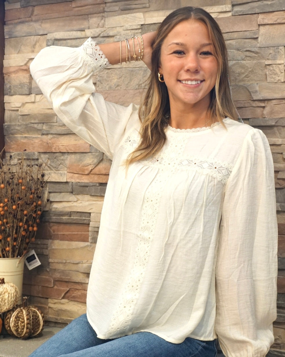 Lace Detail Blouse - Cream
