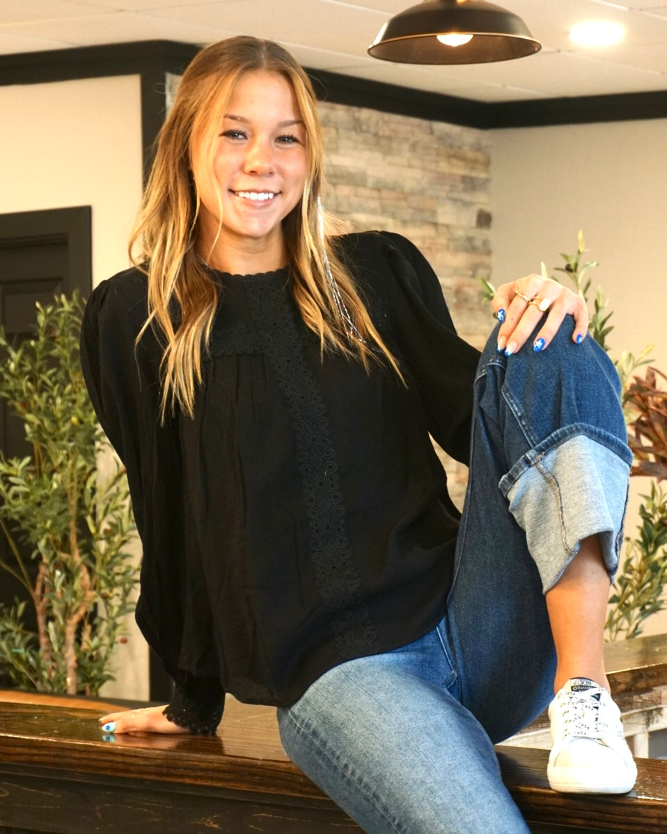 Lace Detail Blouse - Black