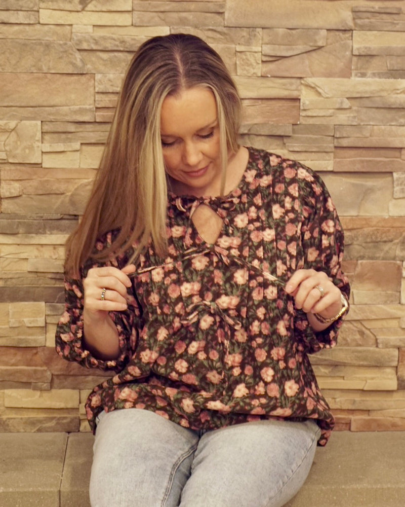 Vintage Floral Blouse - Brown/Pink