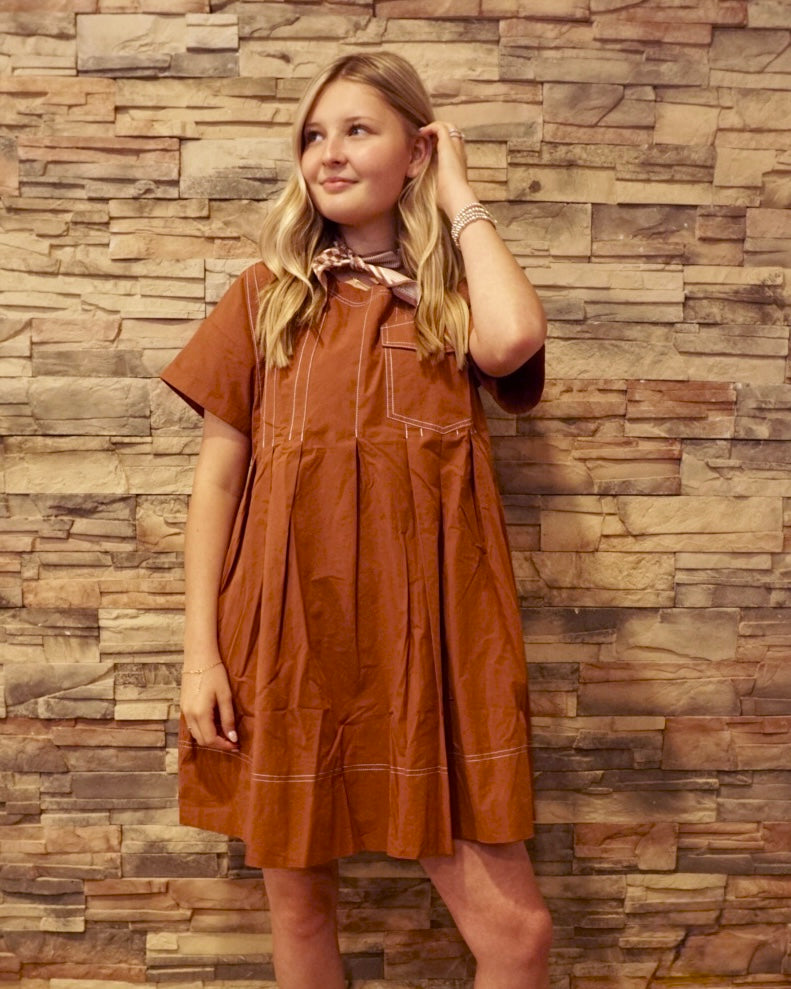 Pleated Mini Dress w/ Pocket - Ginger