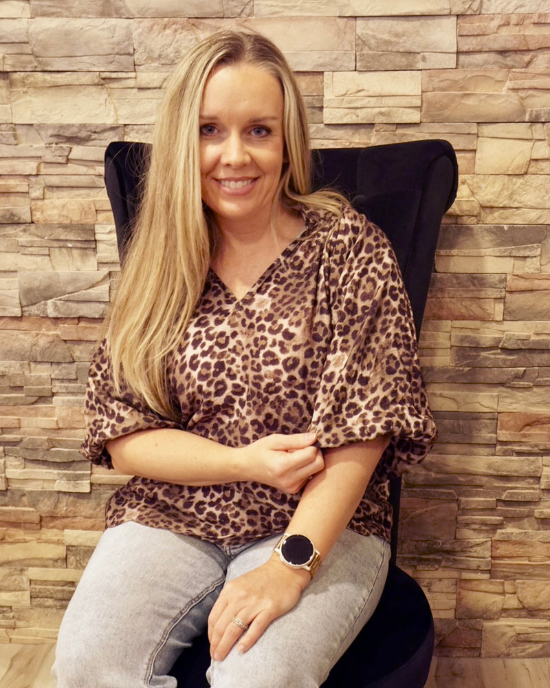 Plus Animal Print Blouse - Olive