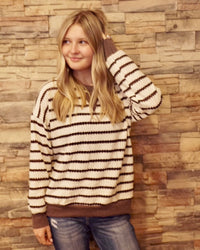 Striped Knit Sweater - Brown
