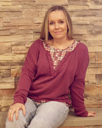 Plus Rib Top w/ Plaid Trim - Burgundy