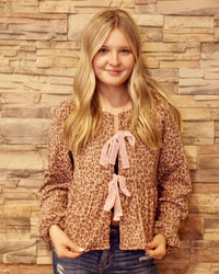 Leopard Front Tie Blouse - Mauve