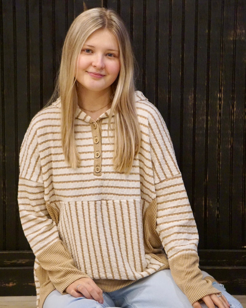 Stripe & Solid Contrast Top - Mocha