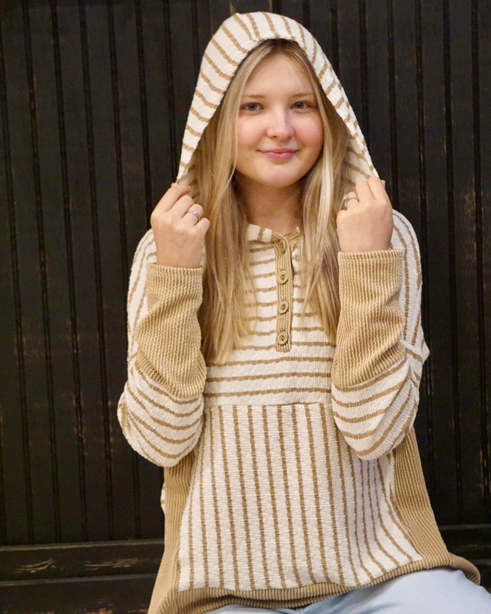 Stripe & Solid Contrast Top - Mocha