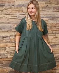 Pleated Mini Dress w/ Pocket - Forest