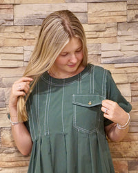 Pleated Mini Dress w/ Pocket - Forest