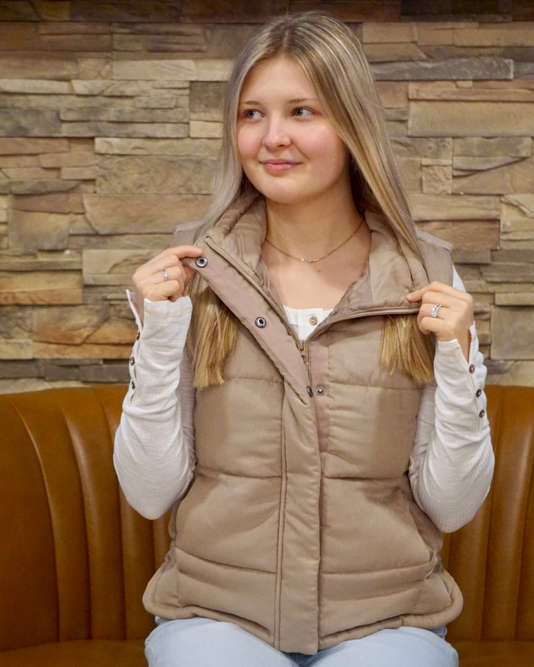 Suede Puffer Vest - Mocha