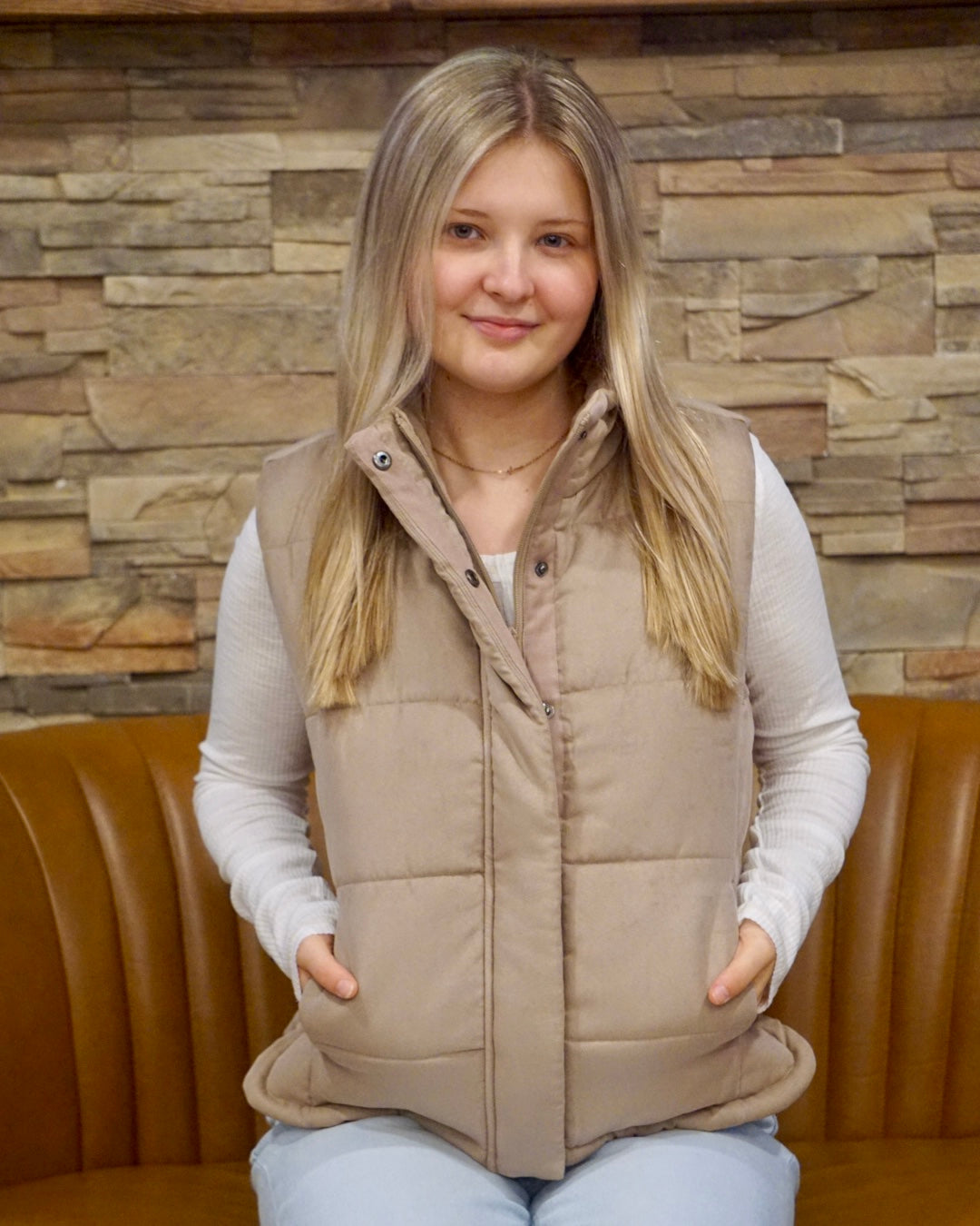 Suede Puffer Vest - Mocha