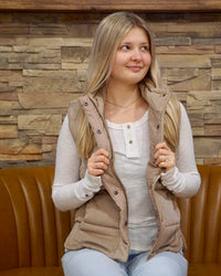 Suede Puffer Vest - Mocha
