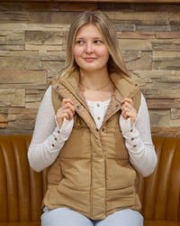 Suede Puffer Vest - Camel