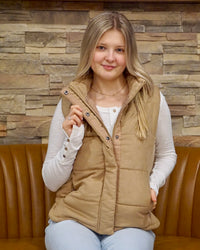 Suede Puffer Vest - Camel