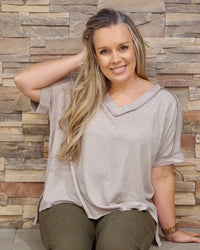 Melange V-Neck Short Sleeve Tee - Ash Mocha