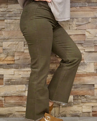 Stretchy High Waisted Flare Pants - Fade Olive