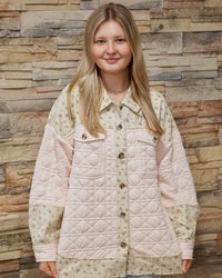 Plus Floral Printed Cotton Jacket - Cream