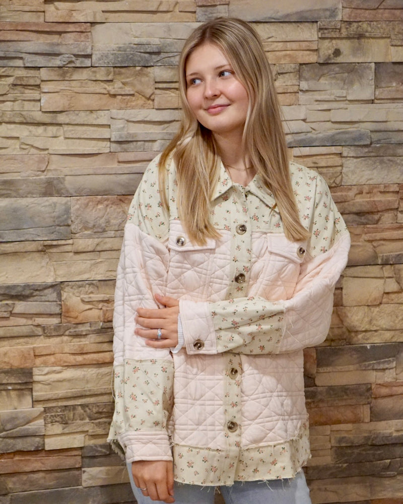 Floral Printed Cotton Jacket - Cream