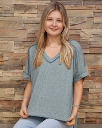 Melange V-Neck Short Sleeve Tee - Ash Jade