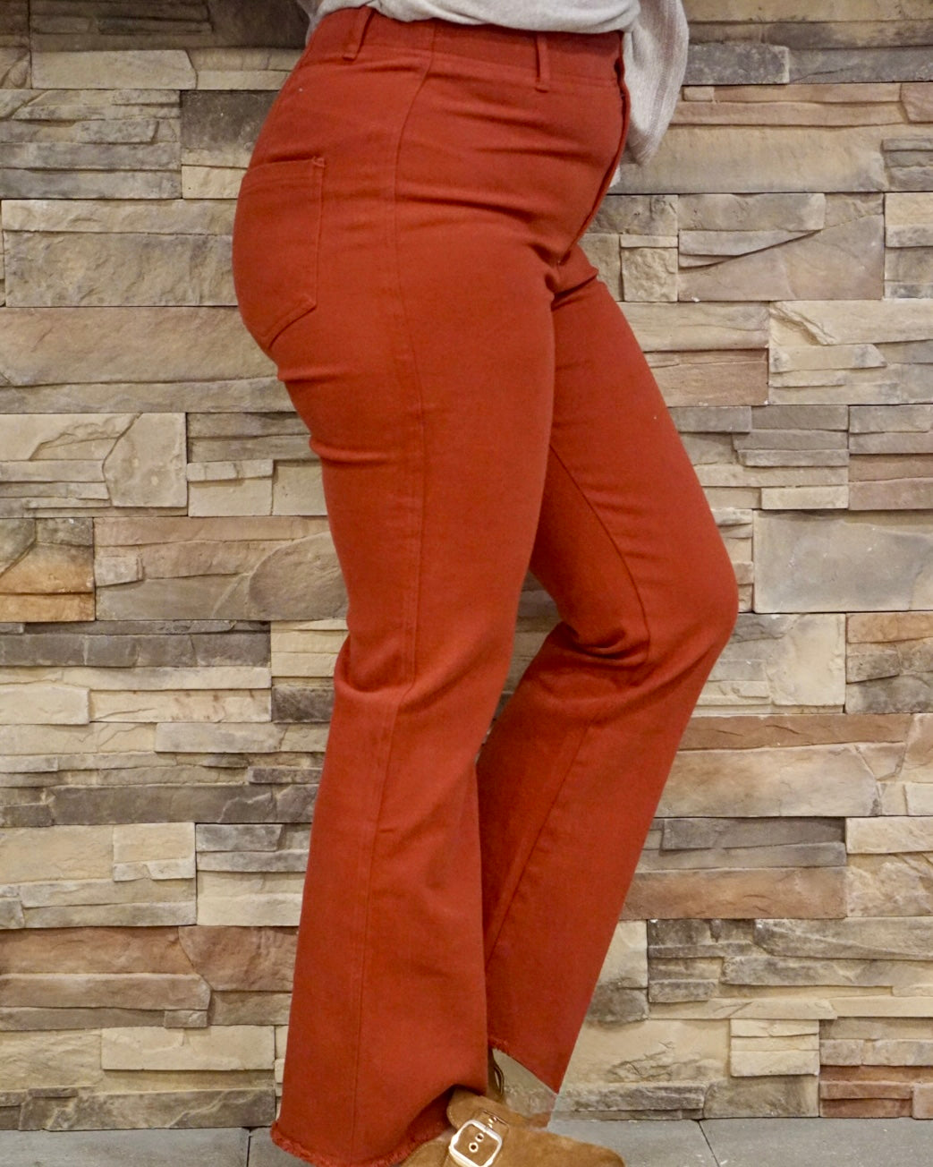 Stretchy High Waisted Flare Pants - Baked Clay