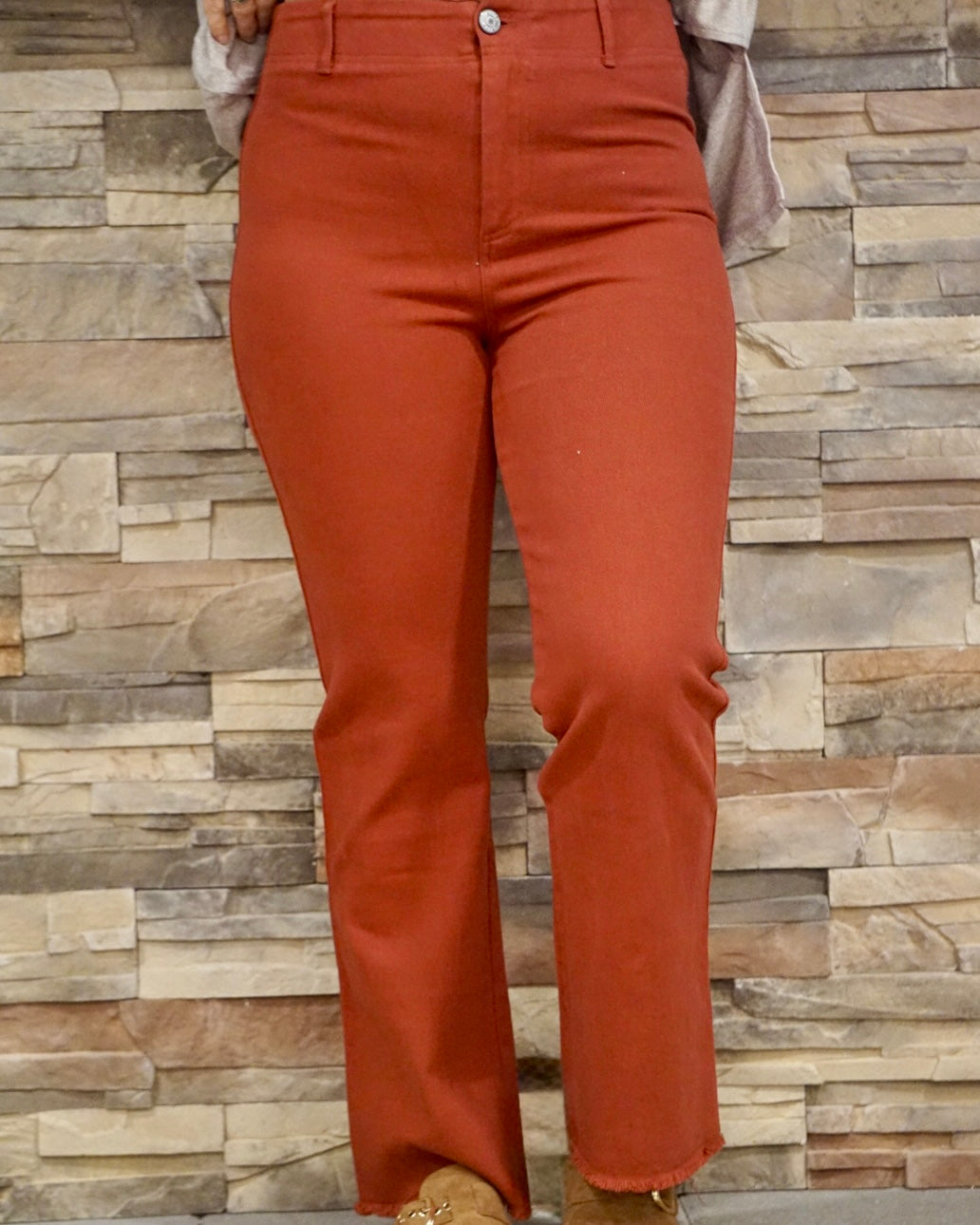 Stretchy High Waisted Flare Pants - Baked Clay