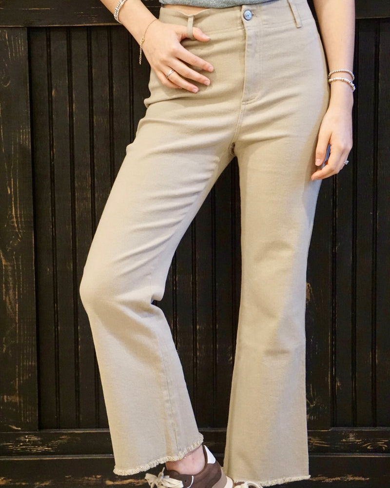 Stretchy High Waisted Flare Pants - Tan