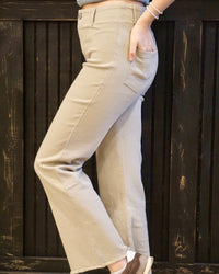 Stretchy High Waisted Flare Pants - Tan