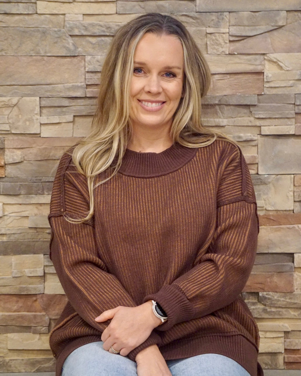 Two Tone Sweater - Brown/Deep Camel