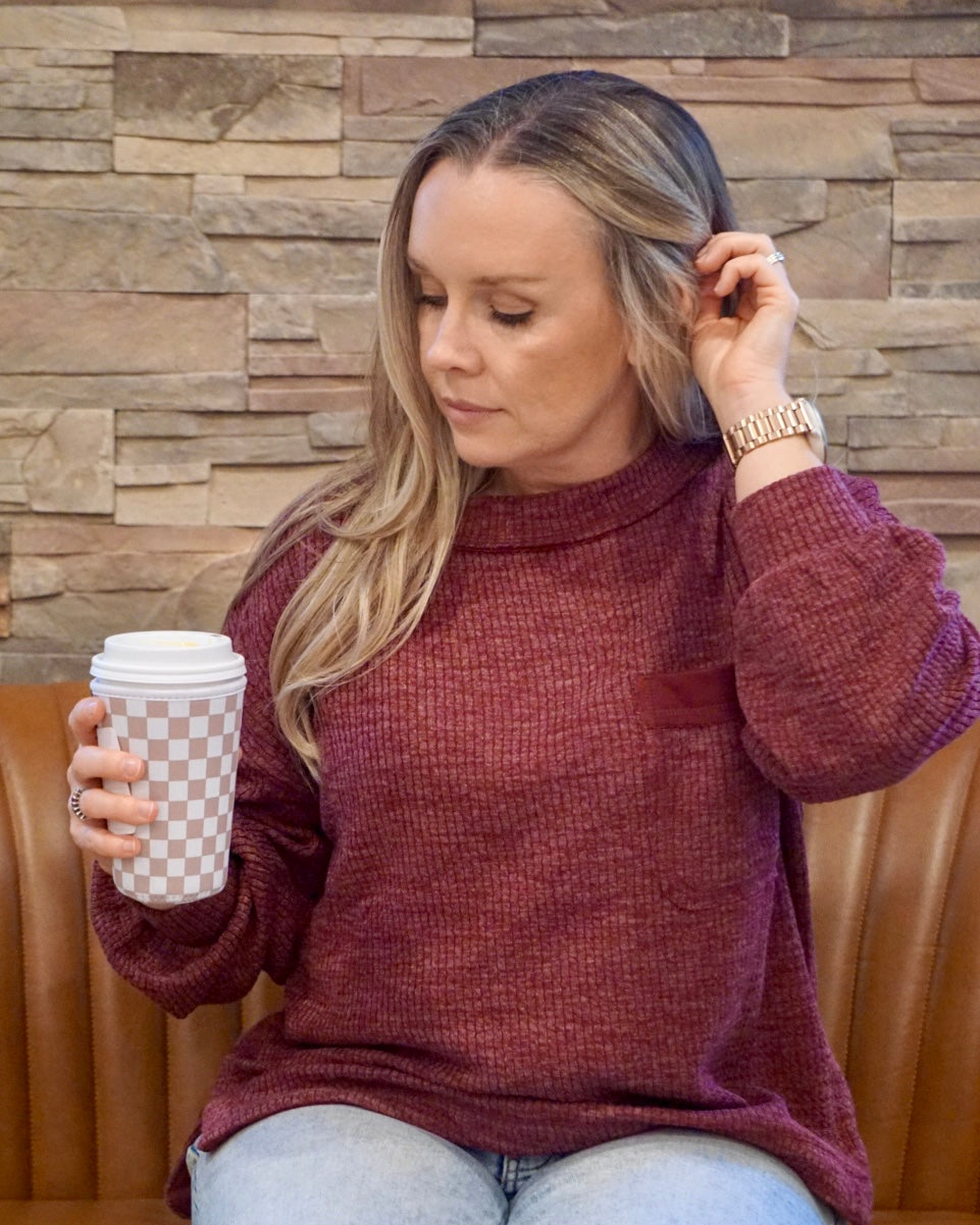 Crewneck Long Sleeve Top - Burgundy