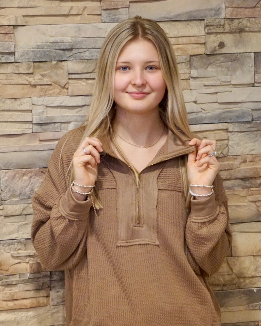 Half Zip Collared Long Sleeve - Mocha