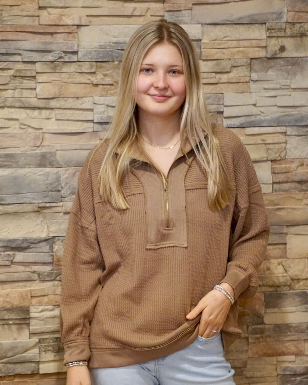 Half Zip Collared Long Sleeve - Mocha