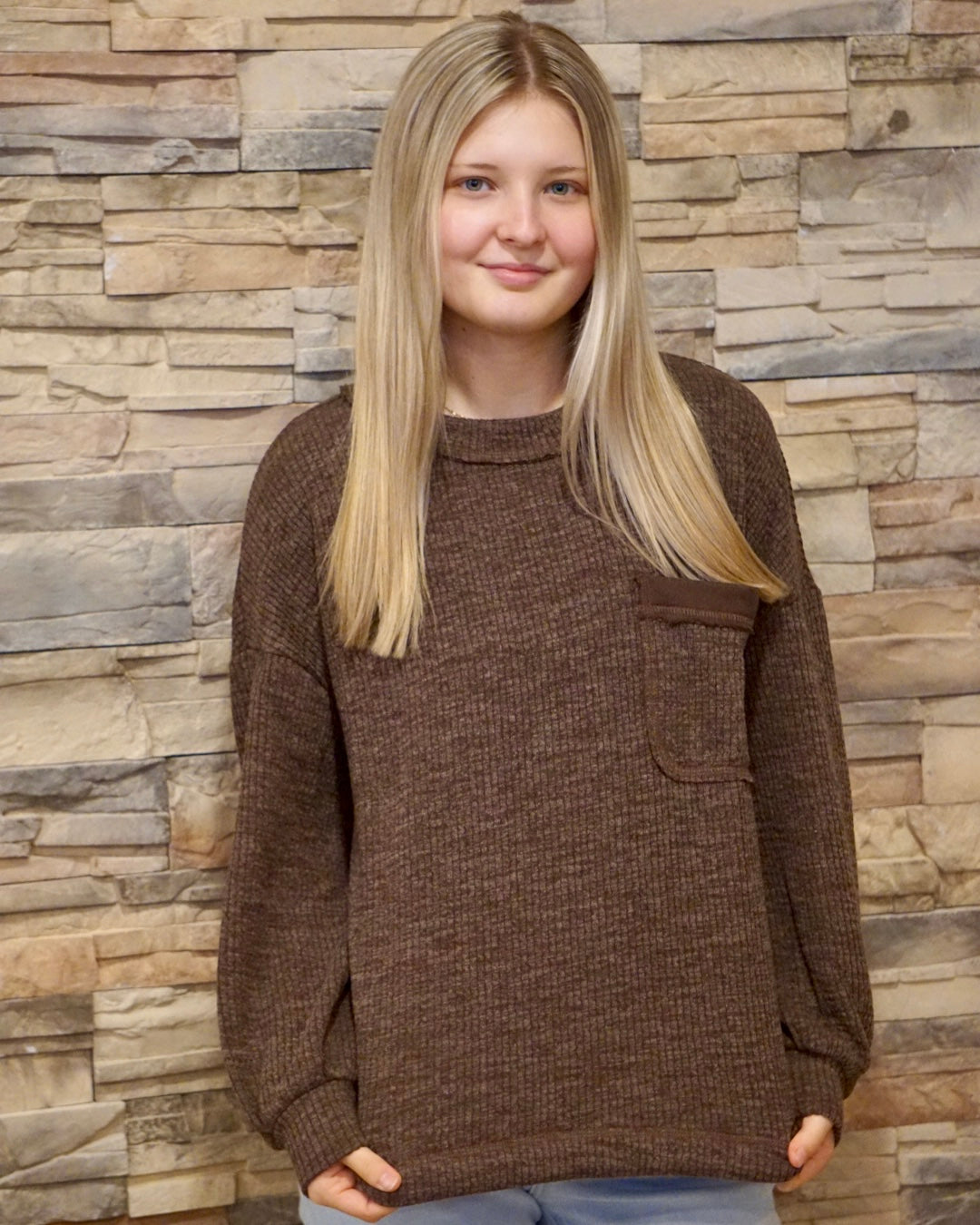 Crewneck Long Sleeve Top - Dark Brown