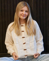 Checkered Button Down Cardigan - Oatmeal