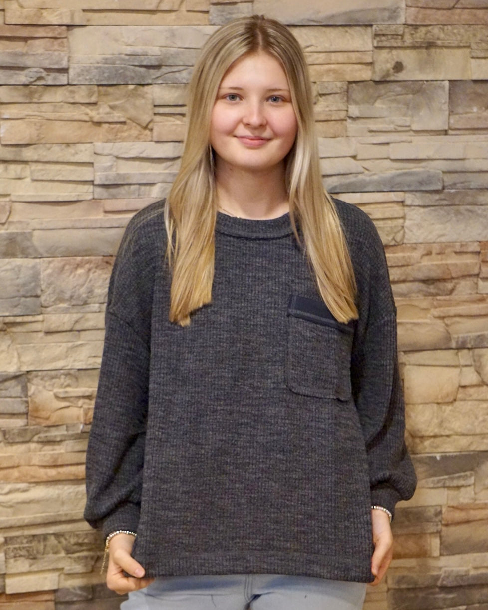 Crewneck Long Sleeve Top - Charcoal