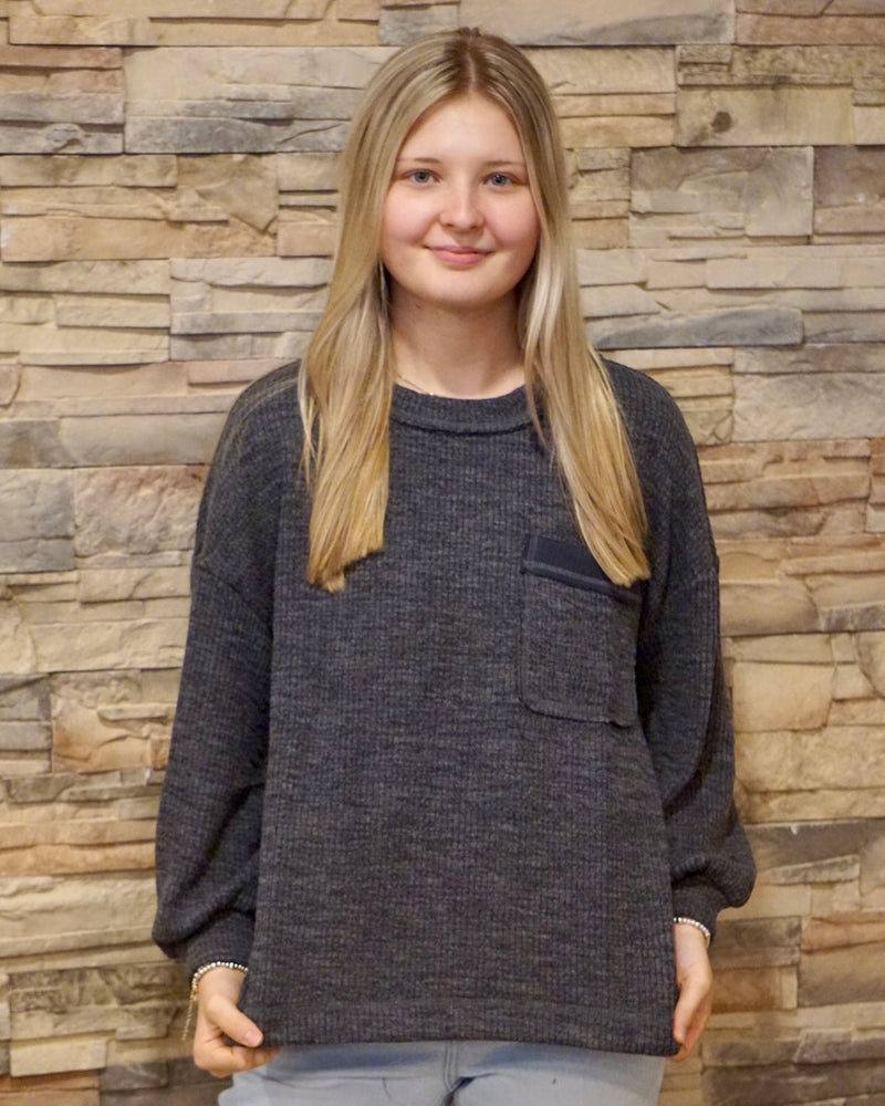 Crewneck Long Sleeve Top - Charcoal