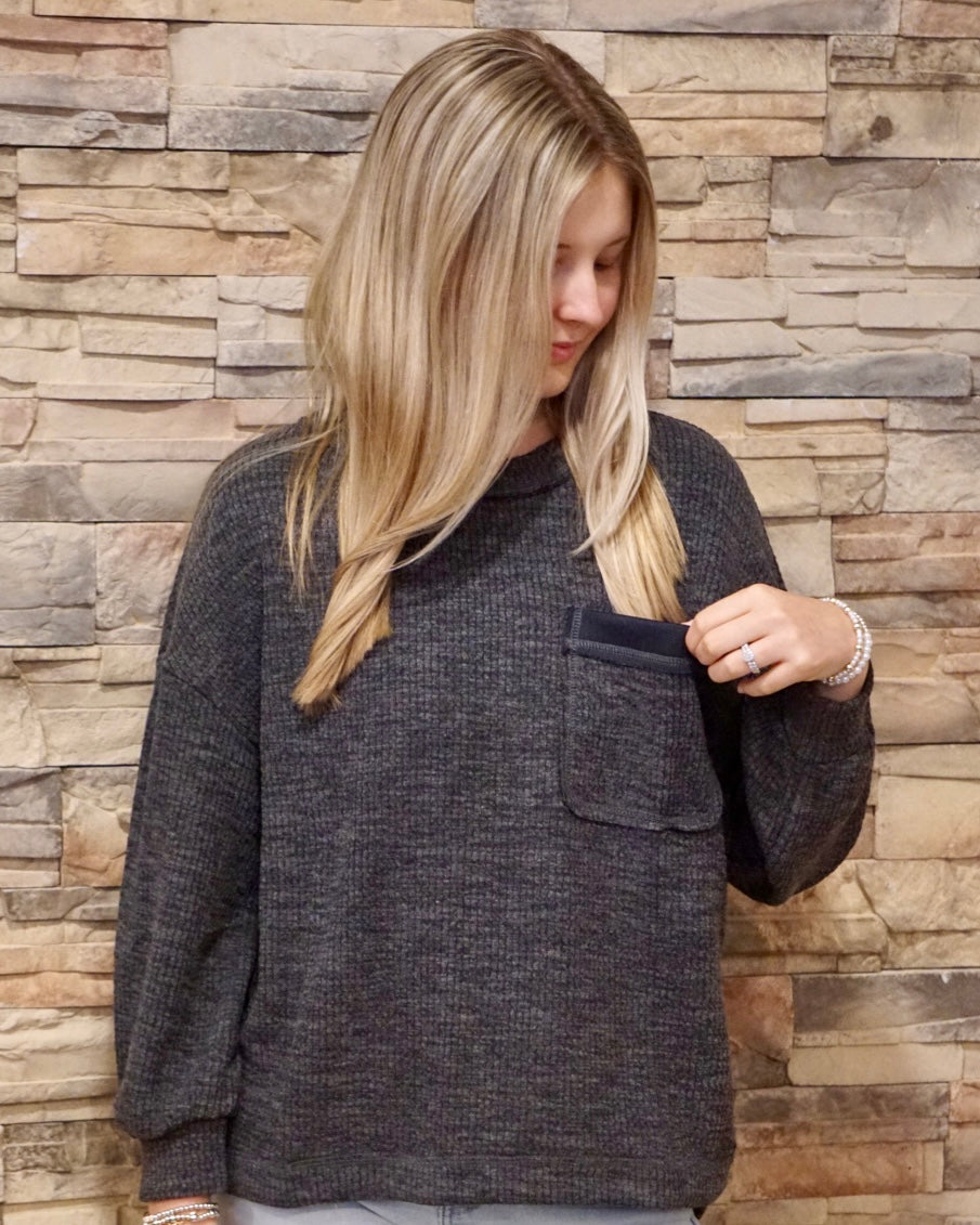 Crewneck Long Sleeve Top - Charcoal