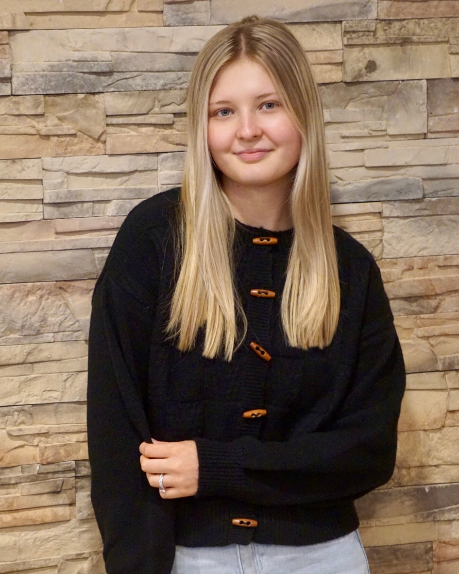 Checkered Button Down Cardigan - Black