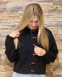 Checkered Button Down Cardigan - Black