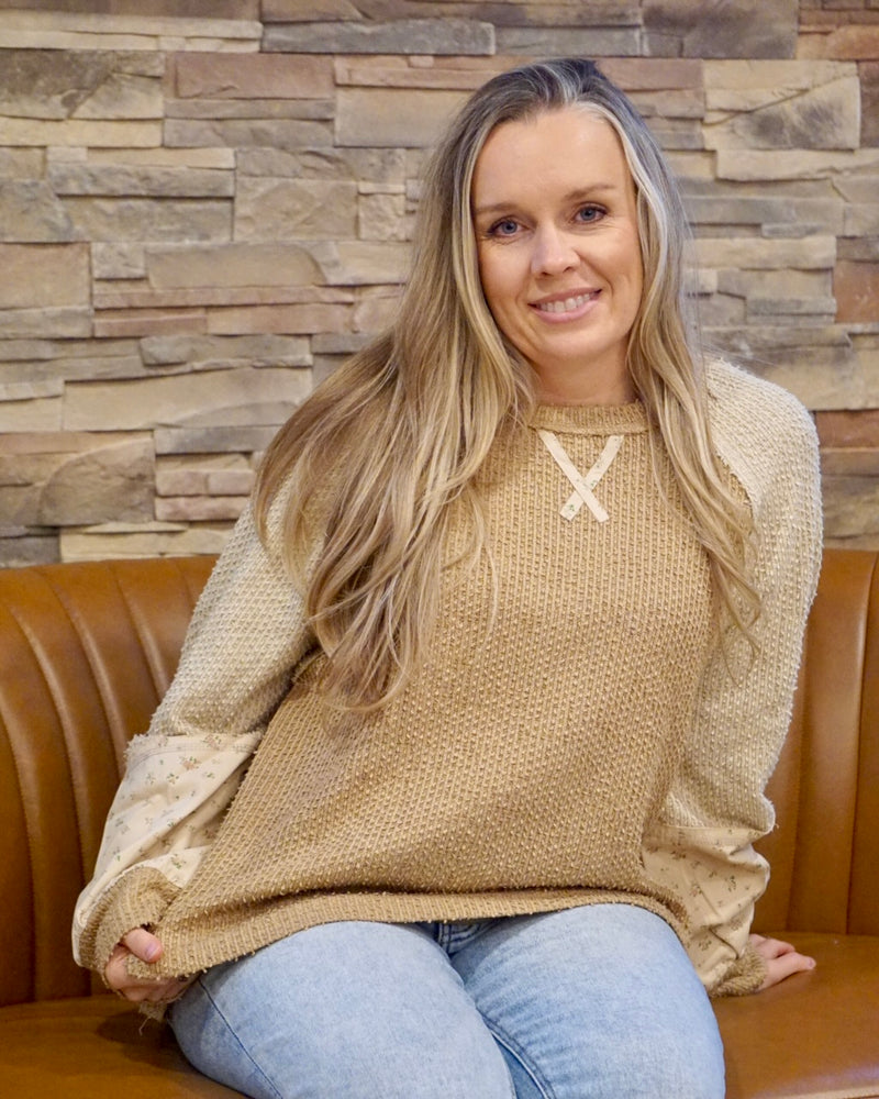 Color Block Textured Top - Mocha