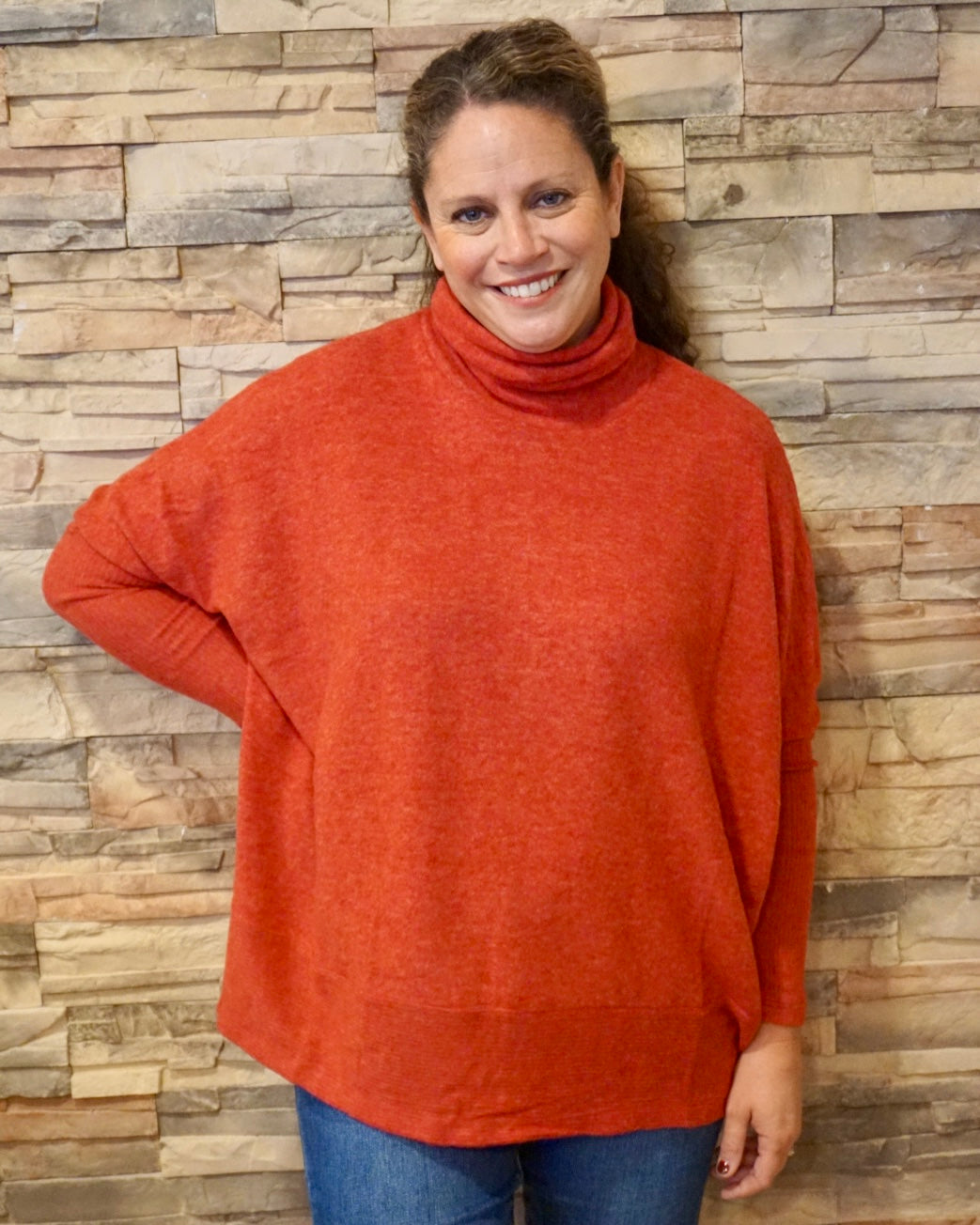 Melange Hacci Turtleneck Sweater - Dark Red