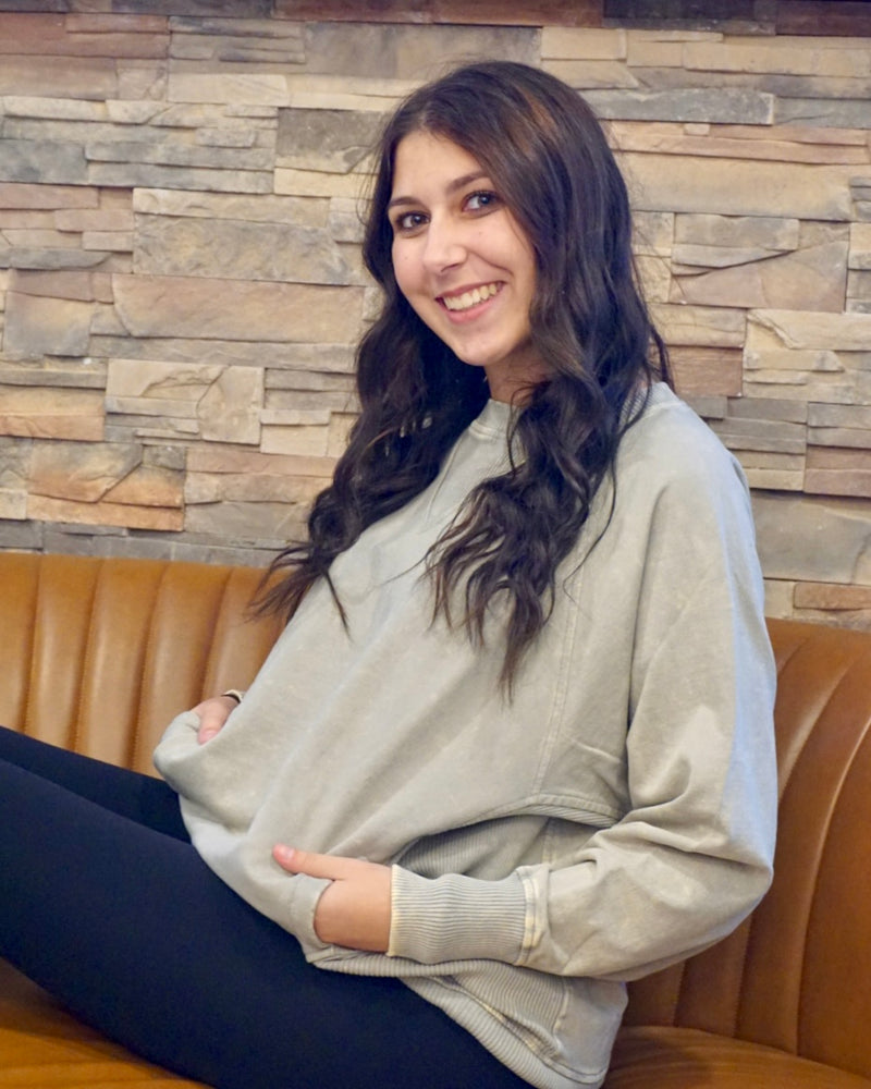 Plus Acid Washed French Terry Pullover - Sleet