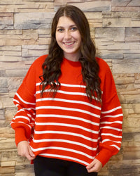 Striped Oversized Sweater - Ruby