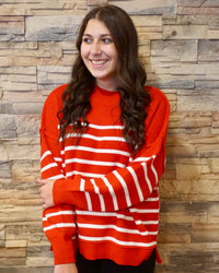 Striped Oversized Sweater - Ruby
