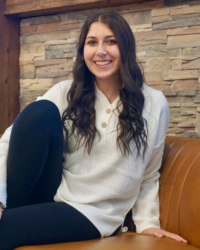 4 Button Henley Sweater - Ivory