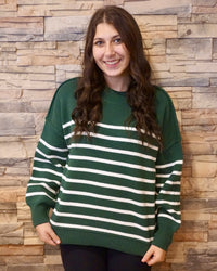 Striped Oversized Sweater - Dark Green