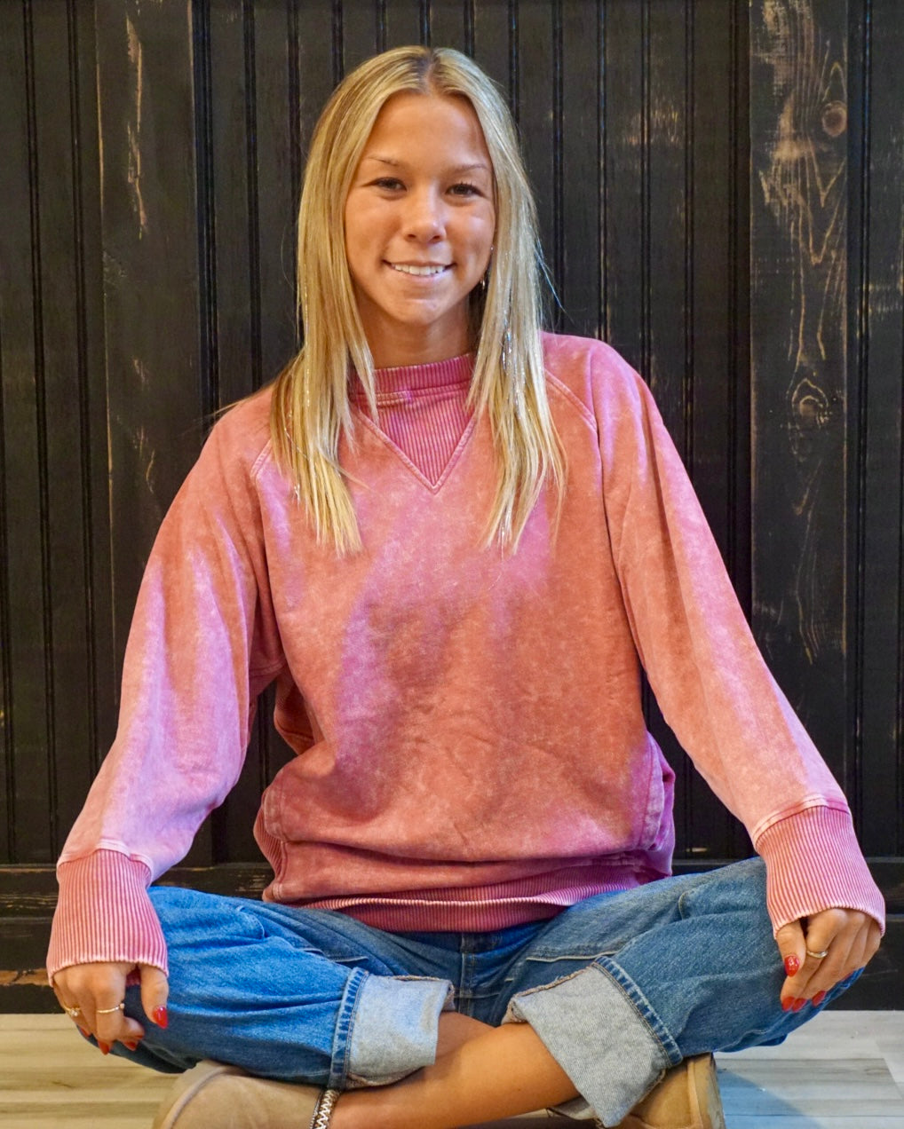 Acid Washed French Terry Pullover - Ash Pink