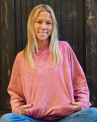 Acid Washed French Terry Pullover - Ash Pink